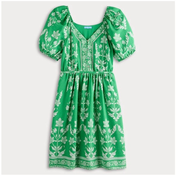 Draper James Dresses & Skirts - Draper James Placement Print Green Floral Puff-Sleeve Midi Dress